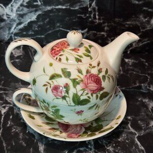 Floral Rose Porcelain Tea Set Teapot Cup Saucer Plate